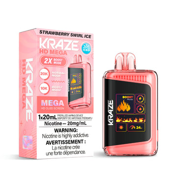 Glace tourbillonnante à la fraise Mega HD Kraze 20 mg/ml jetable (provincial)
