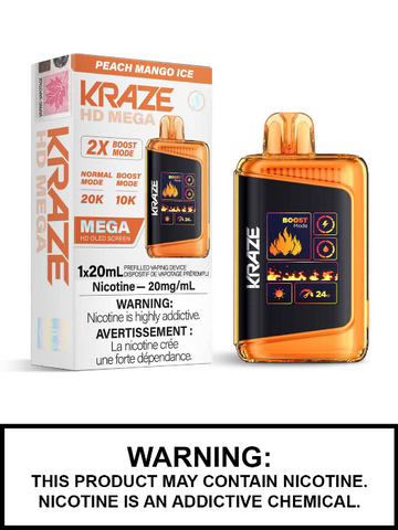 Kraze HD mega glace pêche mangue 20 mg/ml jetable (provincial)