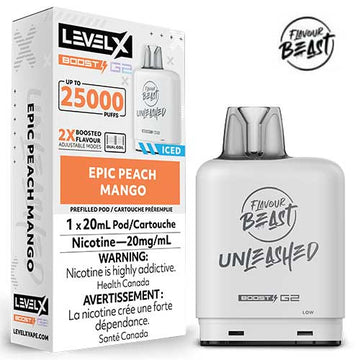 Boost de saveur de bête G2 Epic Pêche Mangue Iced Unleashed Level X Pod 20 mg (provincial)