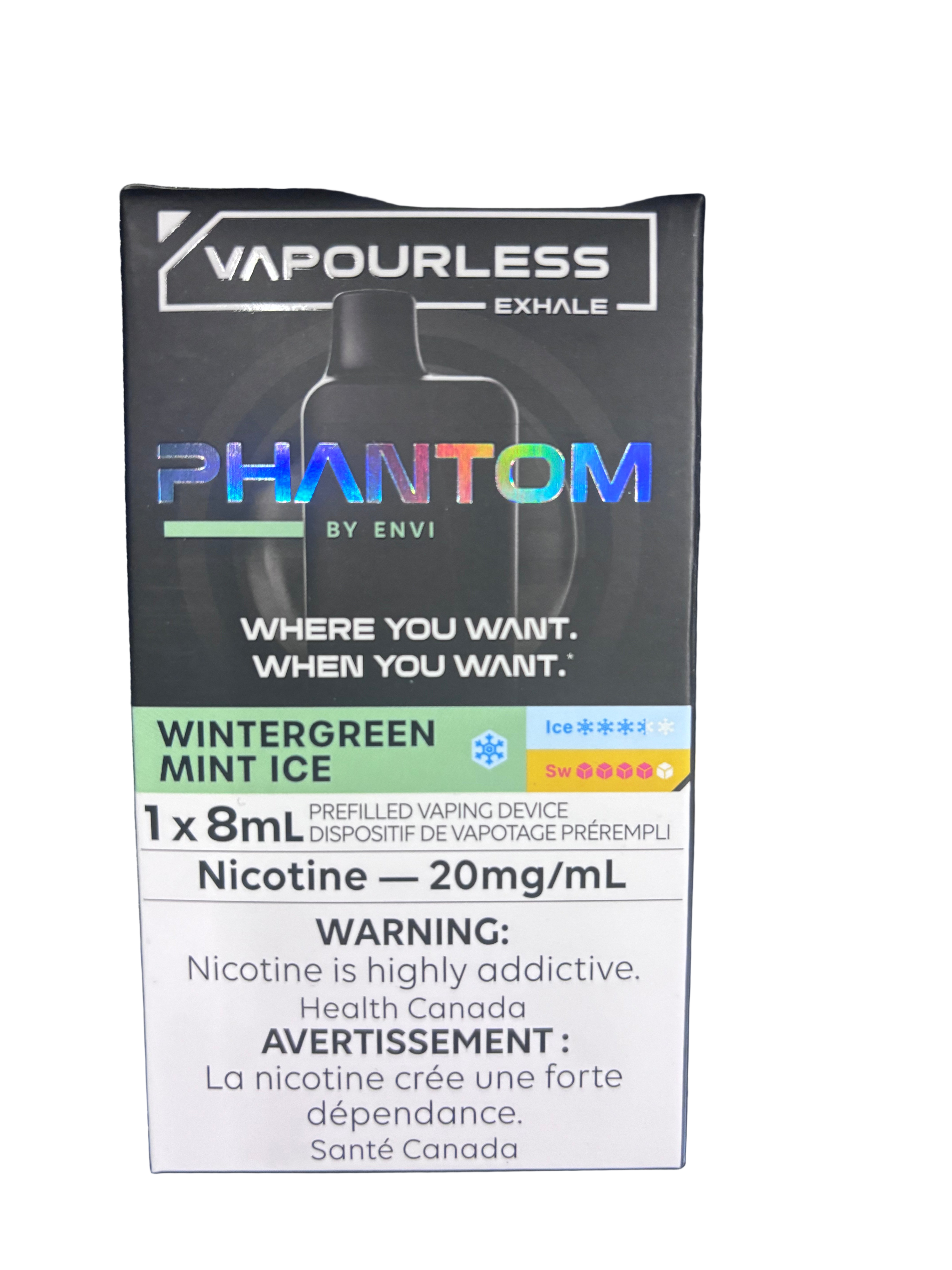 Phantom Vapourless by Envi 14k Wintergreen Mint Ice Ice 20mg/mL Dispos