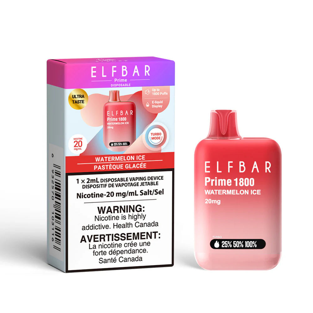 Elfbar Prime Watermelon Ice 1800 bouffées 20 mg/ml vape jetable (provincial)