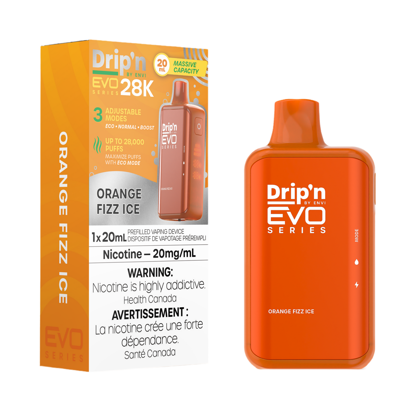 Drip'n EVO 28k – Glace pétillante à l'orange 20 mg/ml jetable 