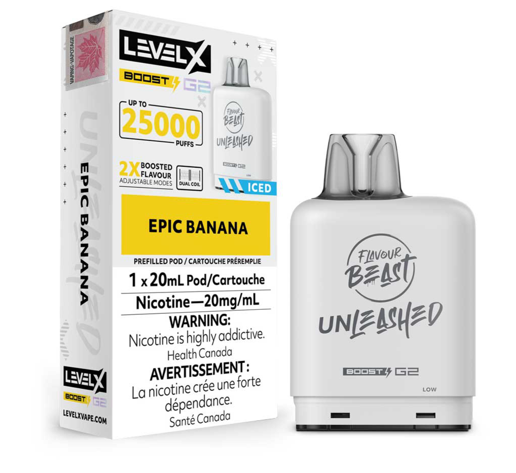 Saveur bête boost G2 epic Banana iced unleashed level x pod 20mg (provincial)