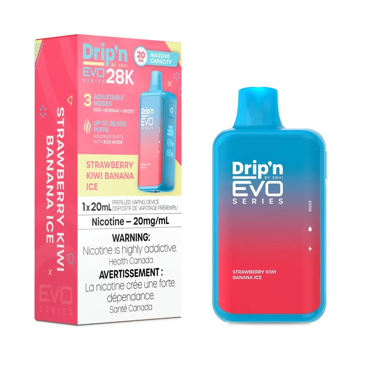 Drip’n EVO 28k – Strawberry Kiwi Banana Ice 20mg/ml disposable (Provincial)