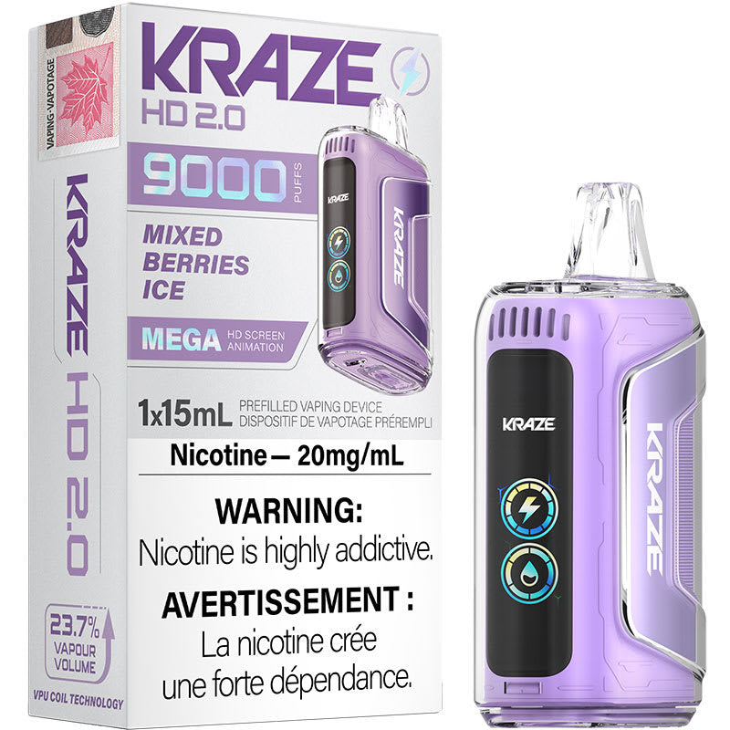 Kraze HD9K Mélange de baies 20 mg/ml à usage unique