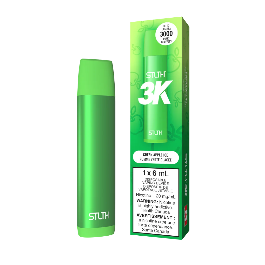 Stlth 3k Glace à la pomme verte 20 mg/ml jetable 