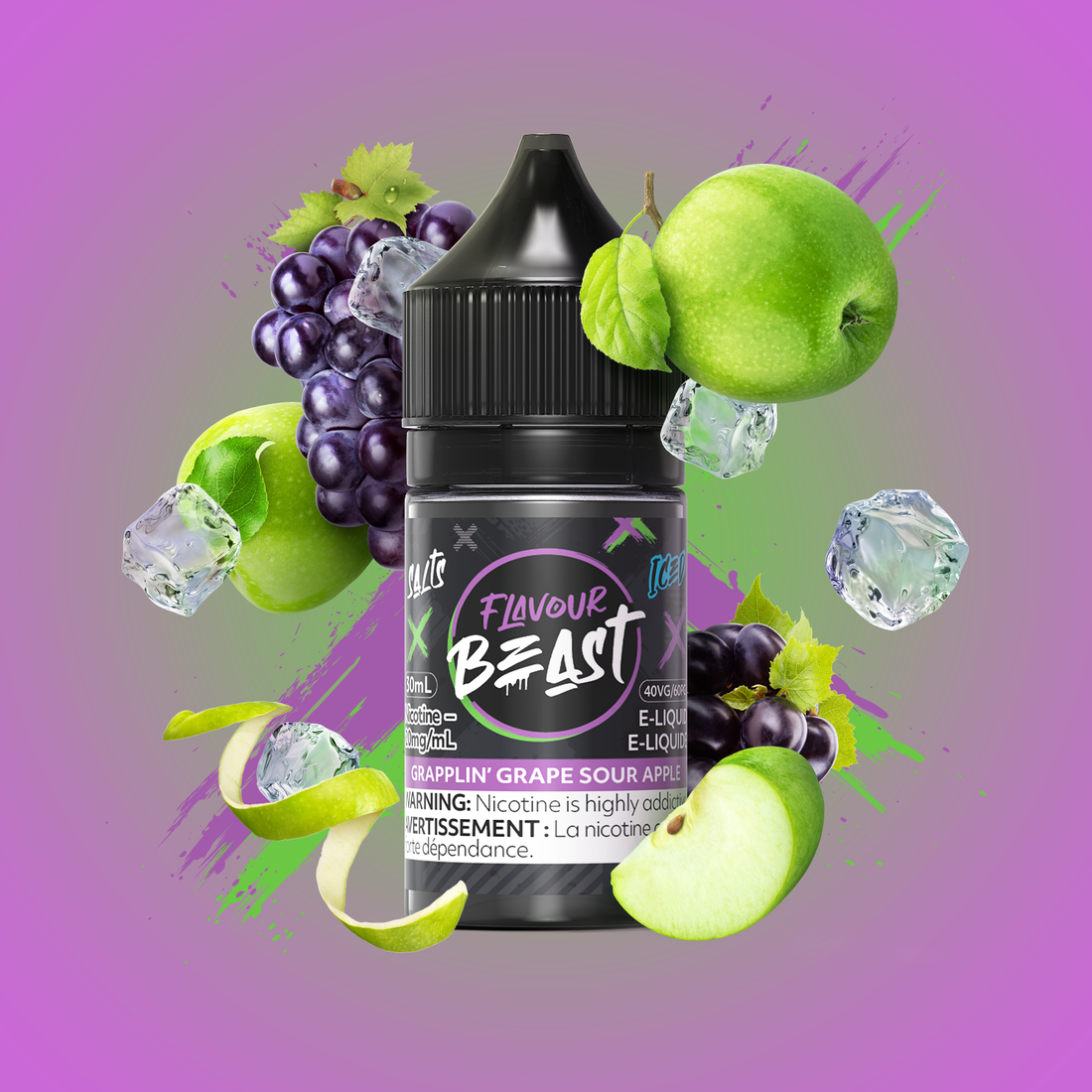 Flavour beast E liquid Grapplin grape sour apple iced 20mg/30ml