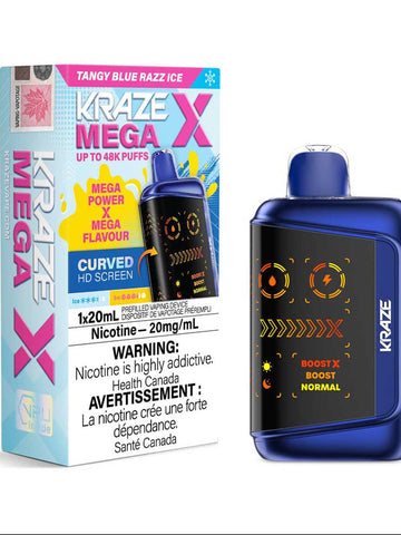 Kraze Mega X 48K Tangy Blue Razz Ice 20mg/mL Disposable (Provincial)