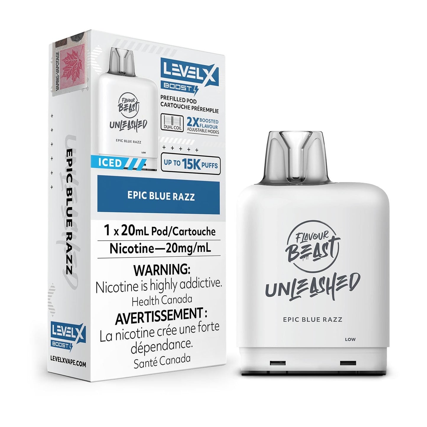 Boost de saveur de bête épique Blue Razz Iced Unleashed Level X Pod 20 mg