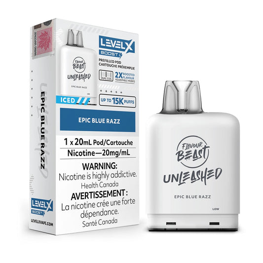 Boost de saveur de bête épique Blue Razz Iced Unleashed Level X Pod 20 mg