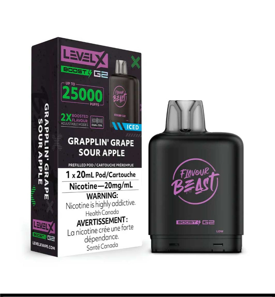 Flavour Beast Boost G2 Grappling Grape Sour Apple Iced Level X pod 20mg (Provincial)