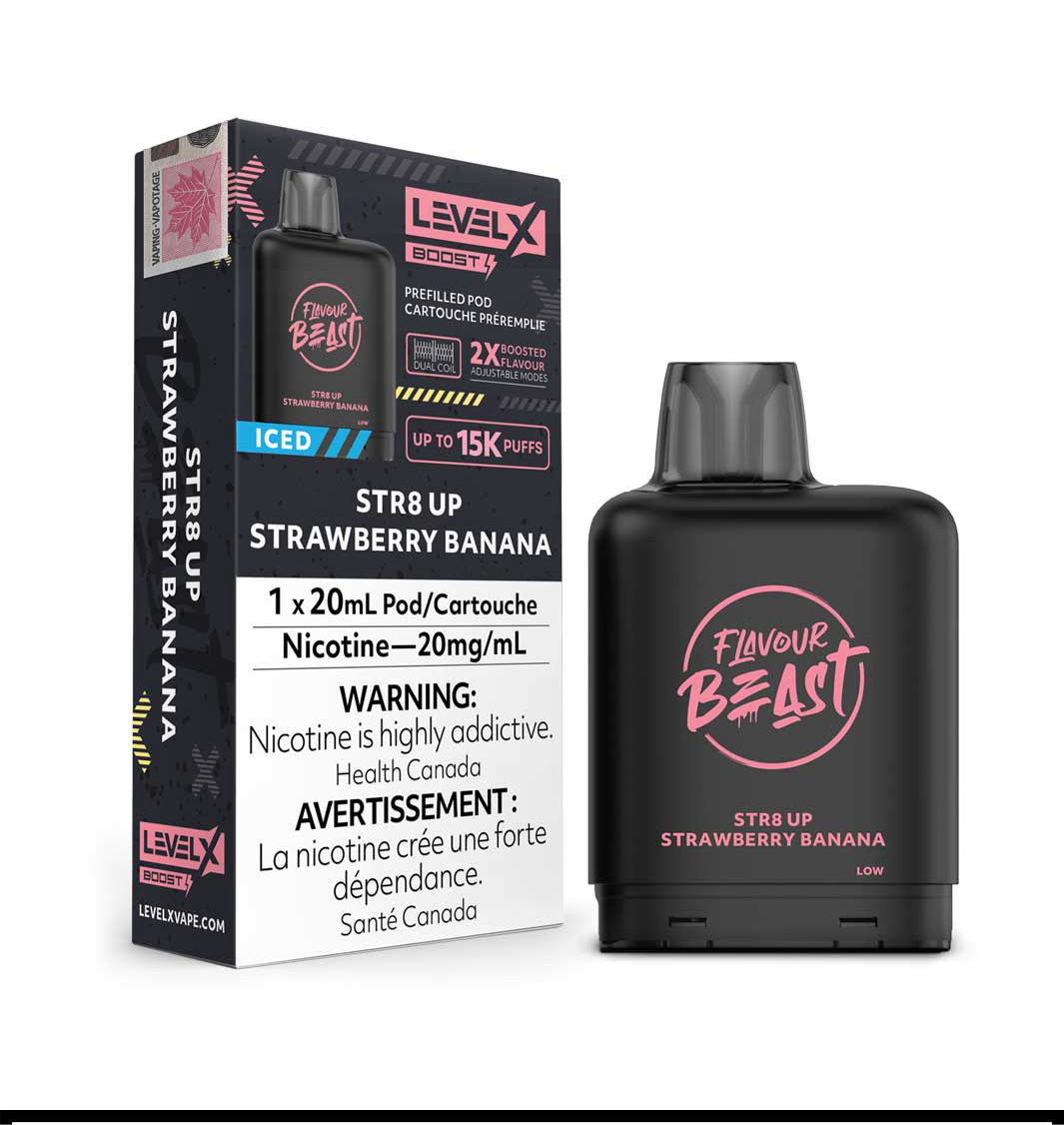 Flavour Beast Boost G2 Str8up Strawberry Banana Iced Level X pod 20mg (Provincial)