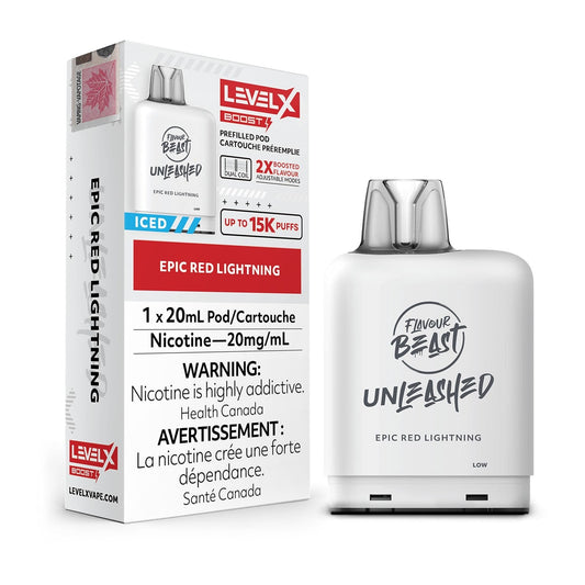 Boost de saveur de bête G2 Epic Red Lightning Iced Unleashed Level X Pod 20 mg (provincial)