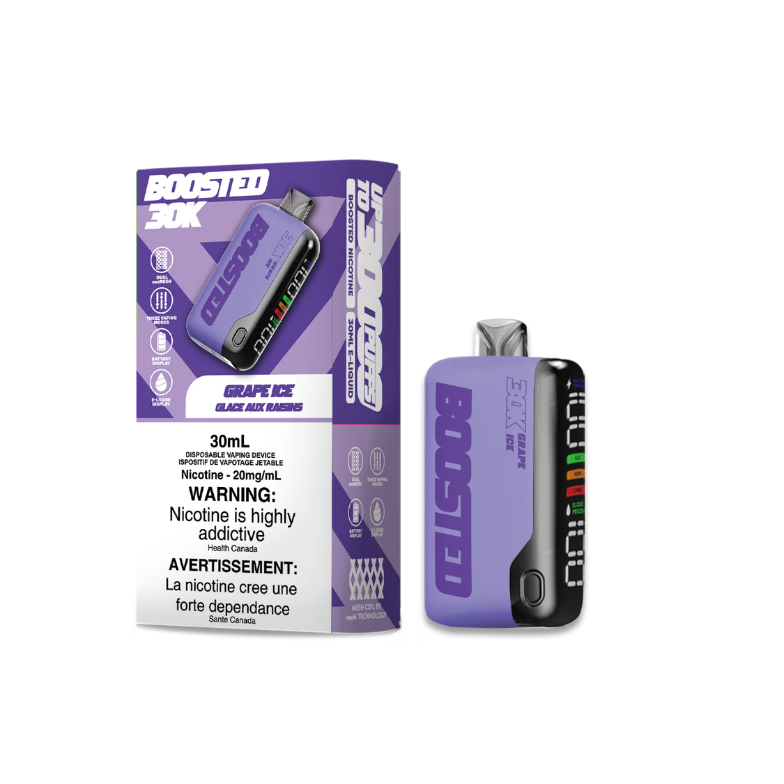 Boosted 30k Grape Ice 20mg disposable (provincial)