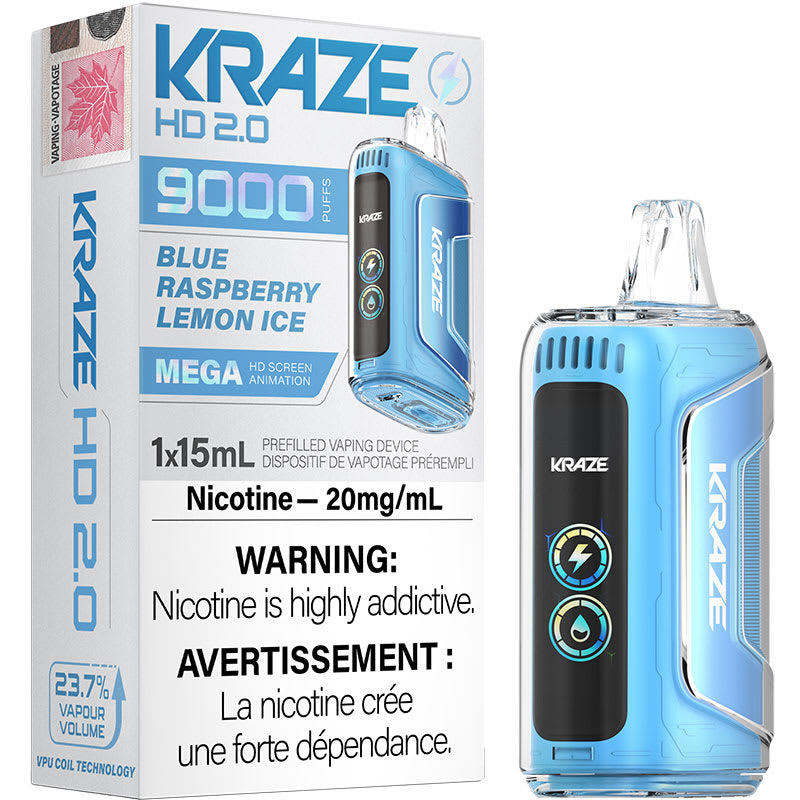 Kraze HD9K Glace bleue au citron et à la framboise 20 mg/ml jetable