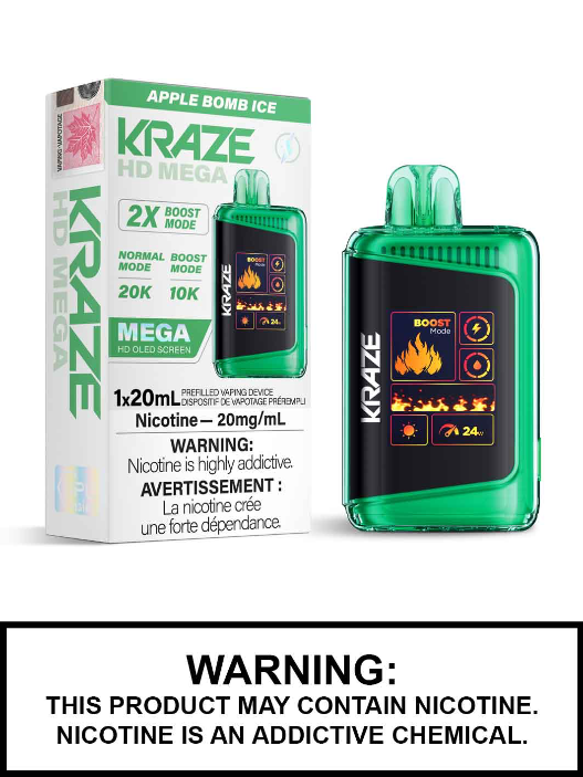 Bombe glacée Kraze HD Mega Apple 20 mg/ml jetable