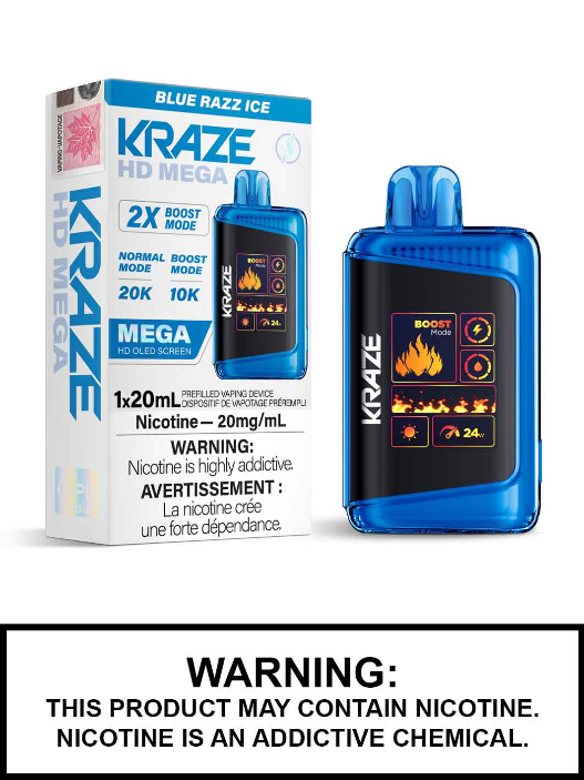 Kraze HD Mega Blue Razz Ice 20 mg/ml jetable