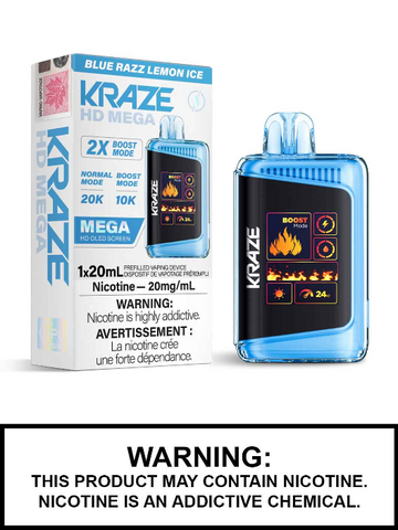 Kraze HD Mega Blue Razz Lemon Ice 20 mg/ml jetable (provincial)