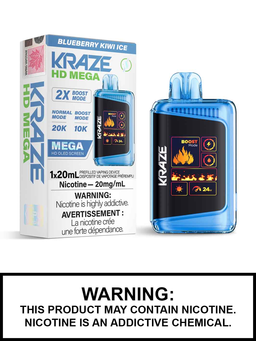 Kraze HD mega Blueberry kiwi ice 20mg/ml disposable