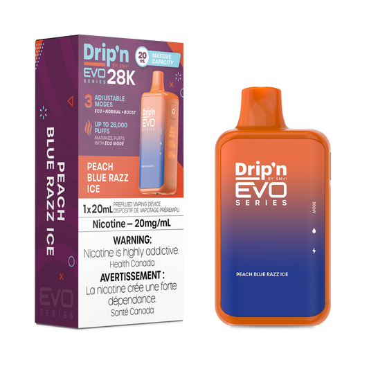 Drip’n EVO 28k – Peach Blue Razz ice 20mg/ml disposable