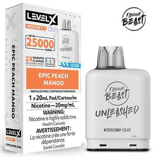 Flavour Beast Boost G2 Epic Peach Mango Iced Unleashed Level X pod 20mg (Provincial)