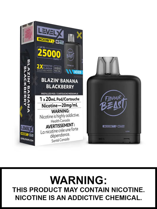 Boost de saveur de bête G2 Blazin' Banane Mûre Glacée Niveau X Pod 20 mg (provincial)