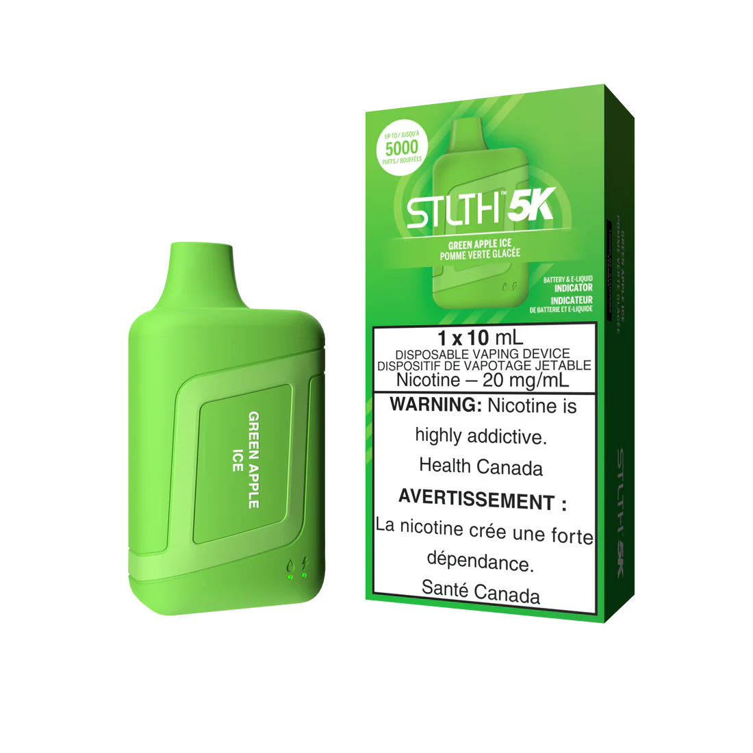 Stlth 5k Glace à la pomme verte 20 mg/ml jetable (provincial)