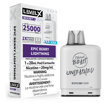 Boost de saveur de bête G2 Epic Berry Lighting Iced Unleashed Level X Pod 20 mg (provincial)