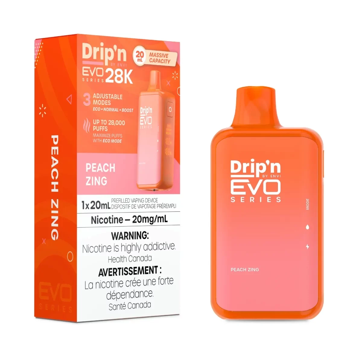 Drip’n EVO 28k – Peach Zing 20mg/ml disposable (Provincial)