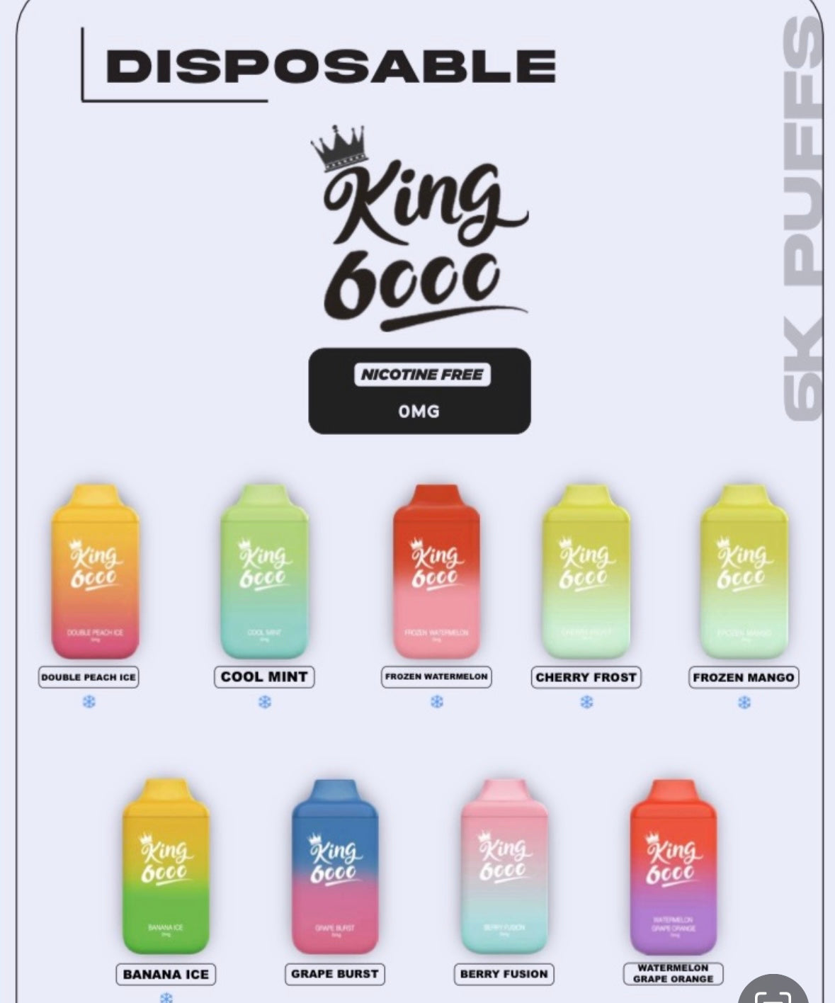 King vape 6000 Double Peach Ice 0mg/ml disposable (Provincial)