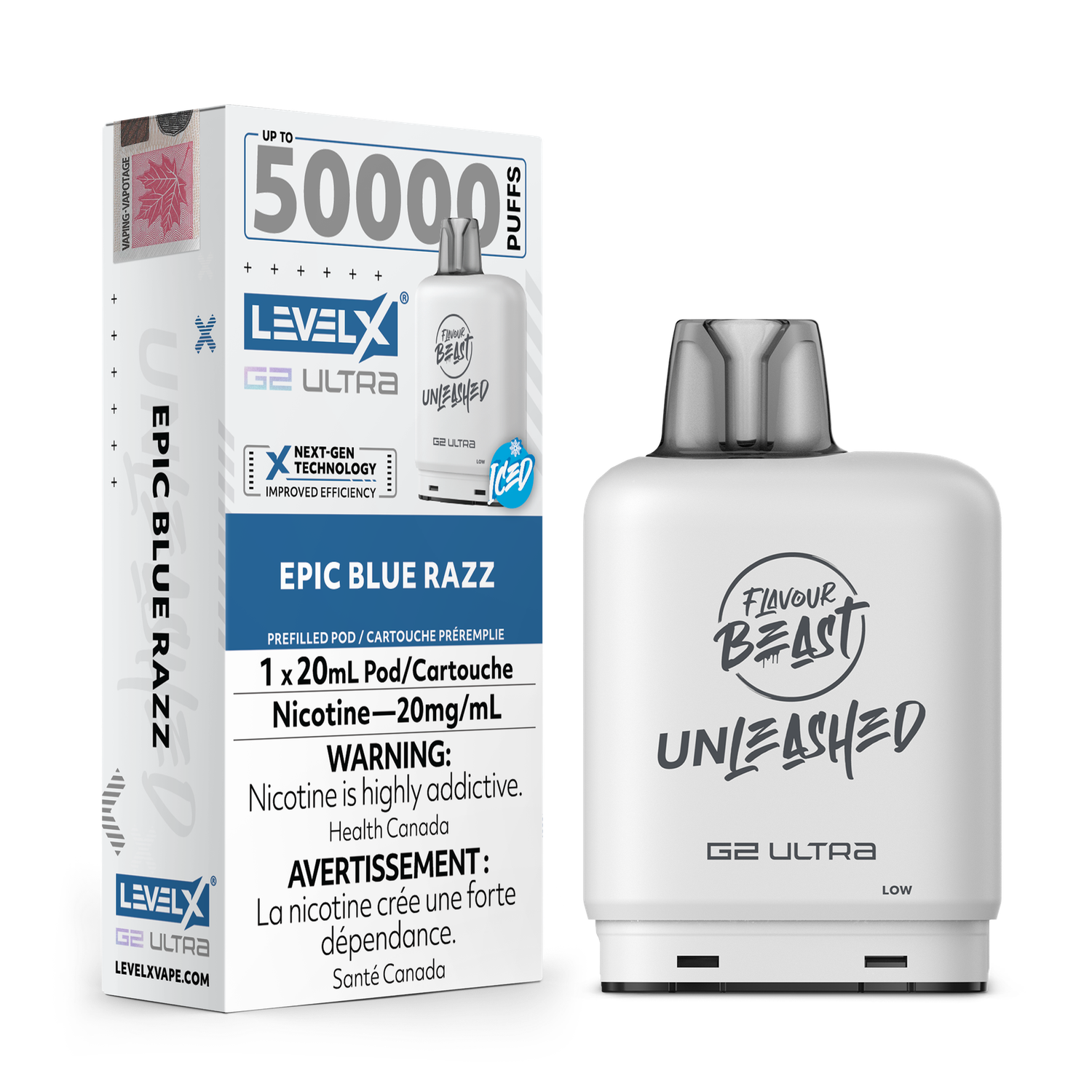 Flavour Beast Ultra G2 Epic Blue Razz Iced Unleashed Level X pod 20mg (Provincial)
