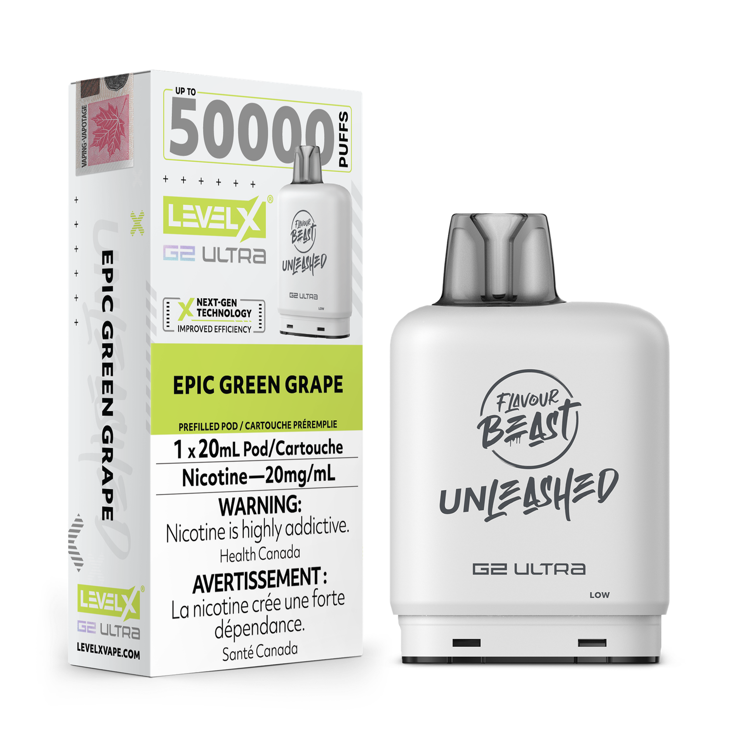 Flavour Beast Ultra G2 Epic Green Grape Unleashed Level X pod 20mg (Provincial)