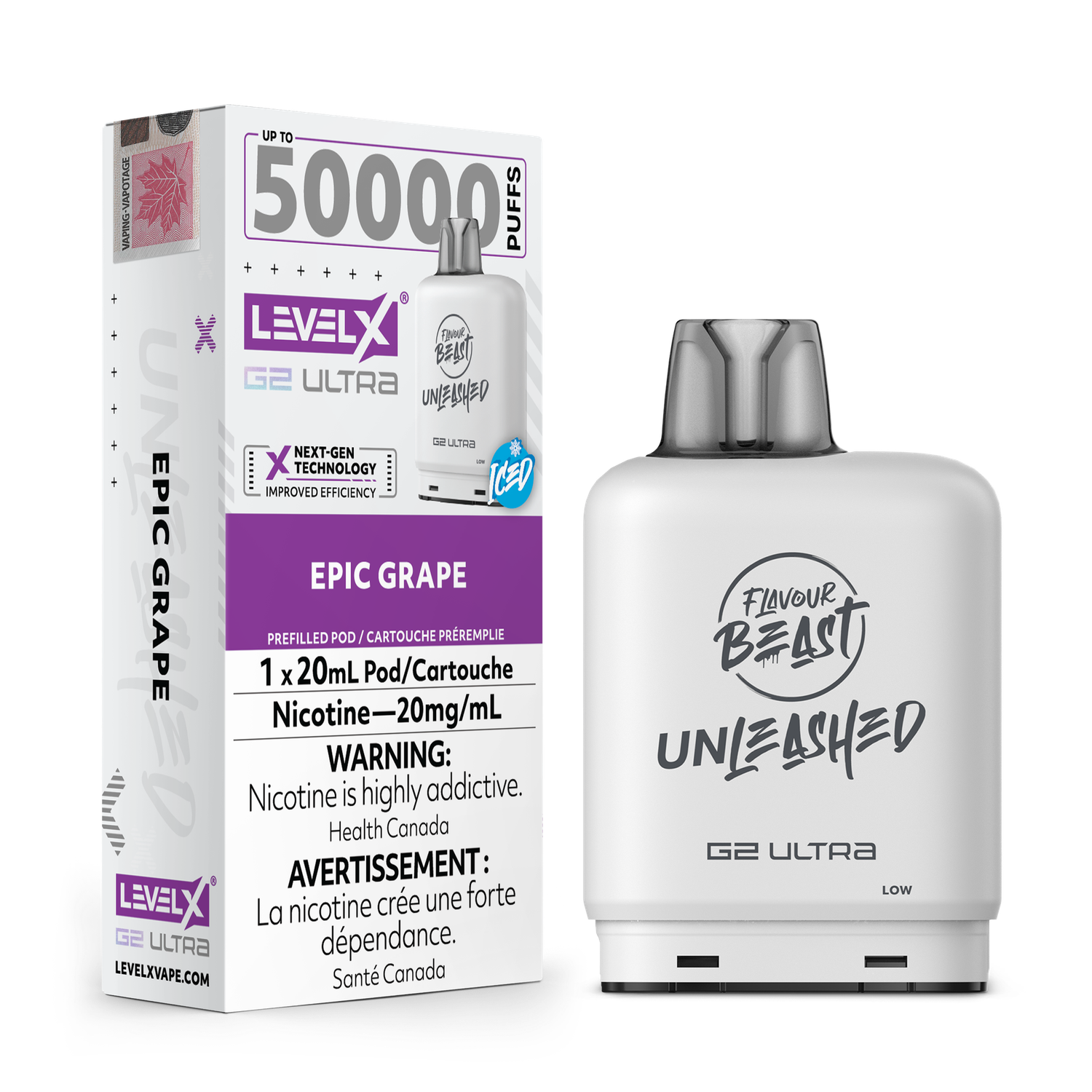 Flavour Beast Ultra G2 Epic Grape Iced Unleashed Level X pod 20mg (Provincial)