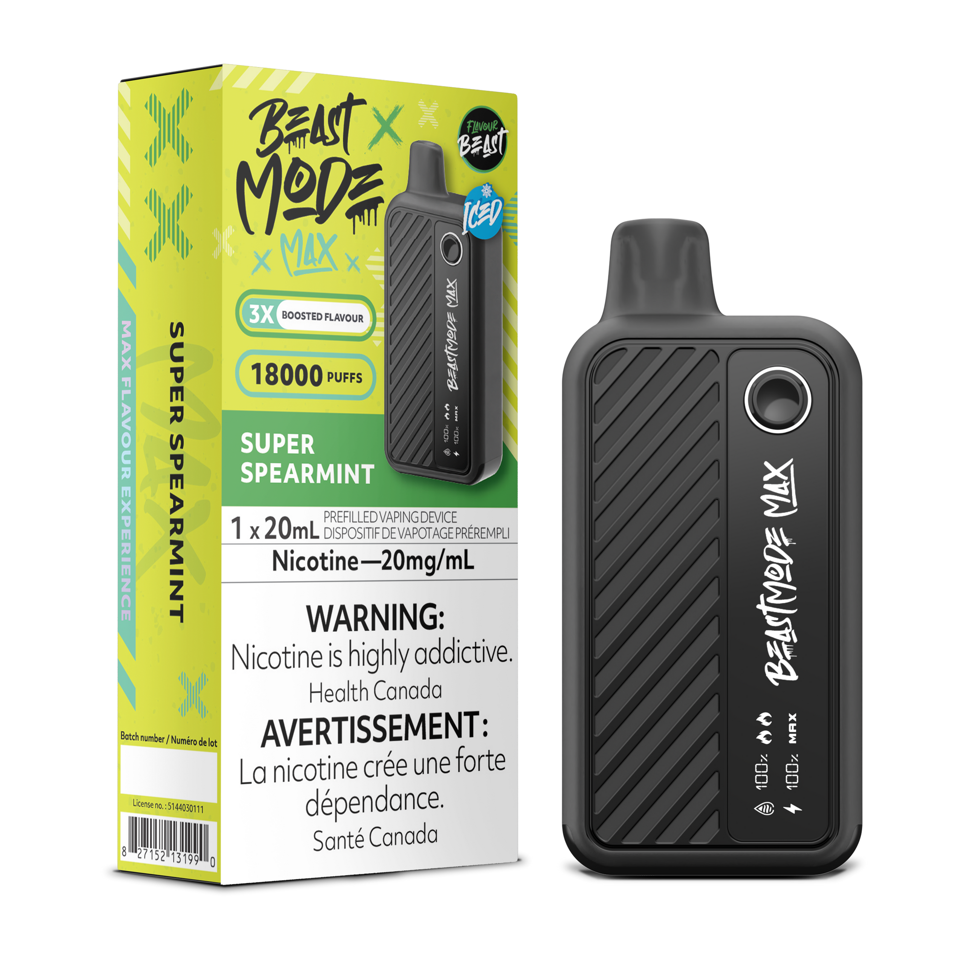 Flavour beast mode max Super Spearmint Iced 18K 20mg/ml disposable (Provincial)