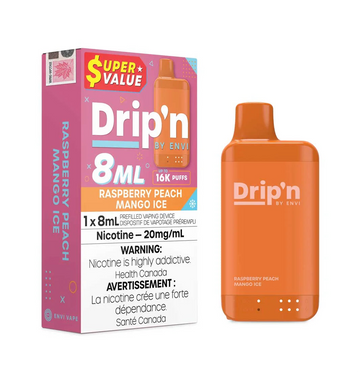 Drip’n 16k Raspberry Peach Mango Ice 20mg/mL Disposable (Provincial)