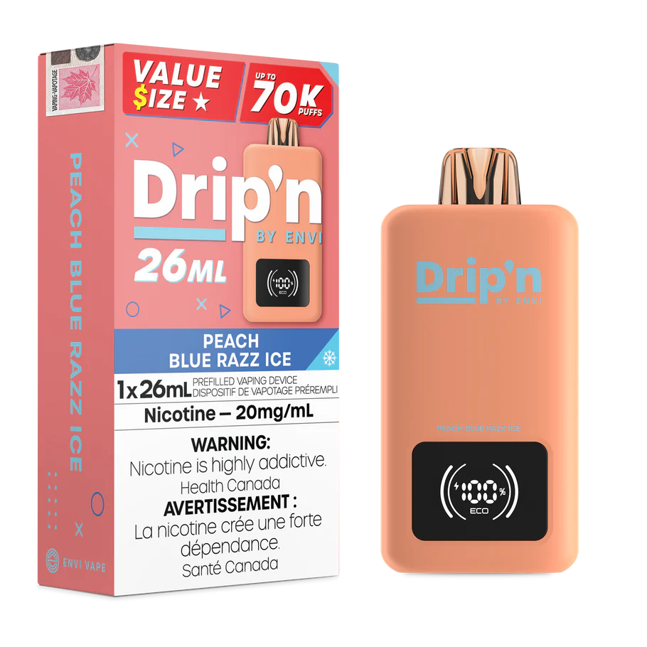 Drip’n 70k Peach Blue Razz Ice 20mg/ml disposable (Provincial)