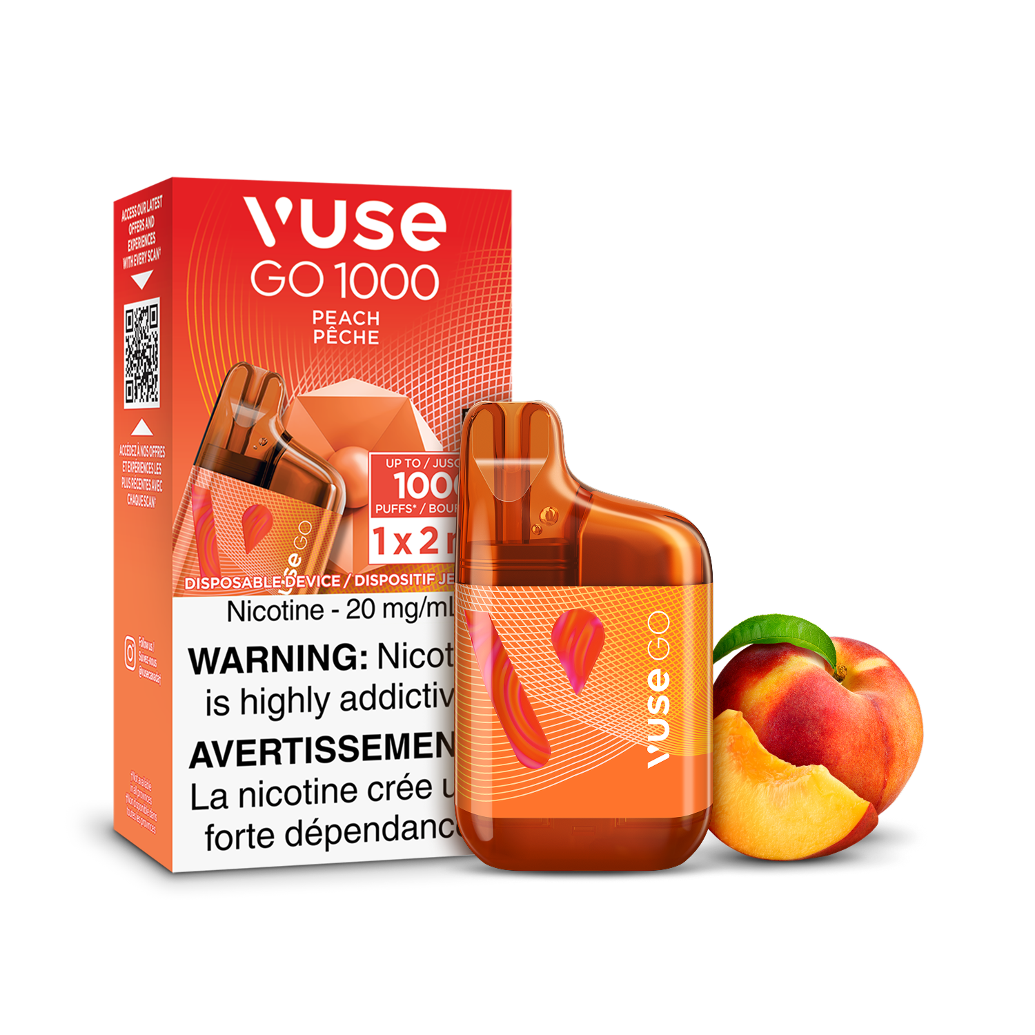 Vuse Go 1000 Peach 20mg/mL Disposable (Provincial)