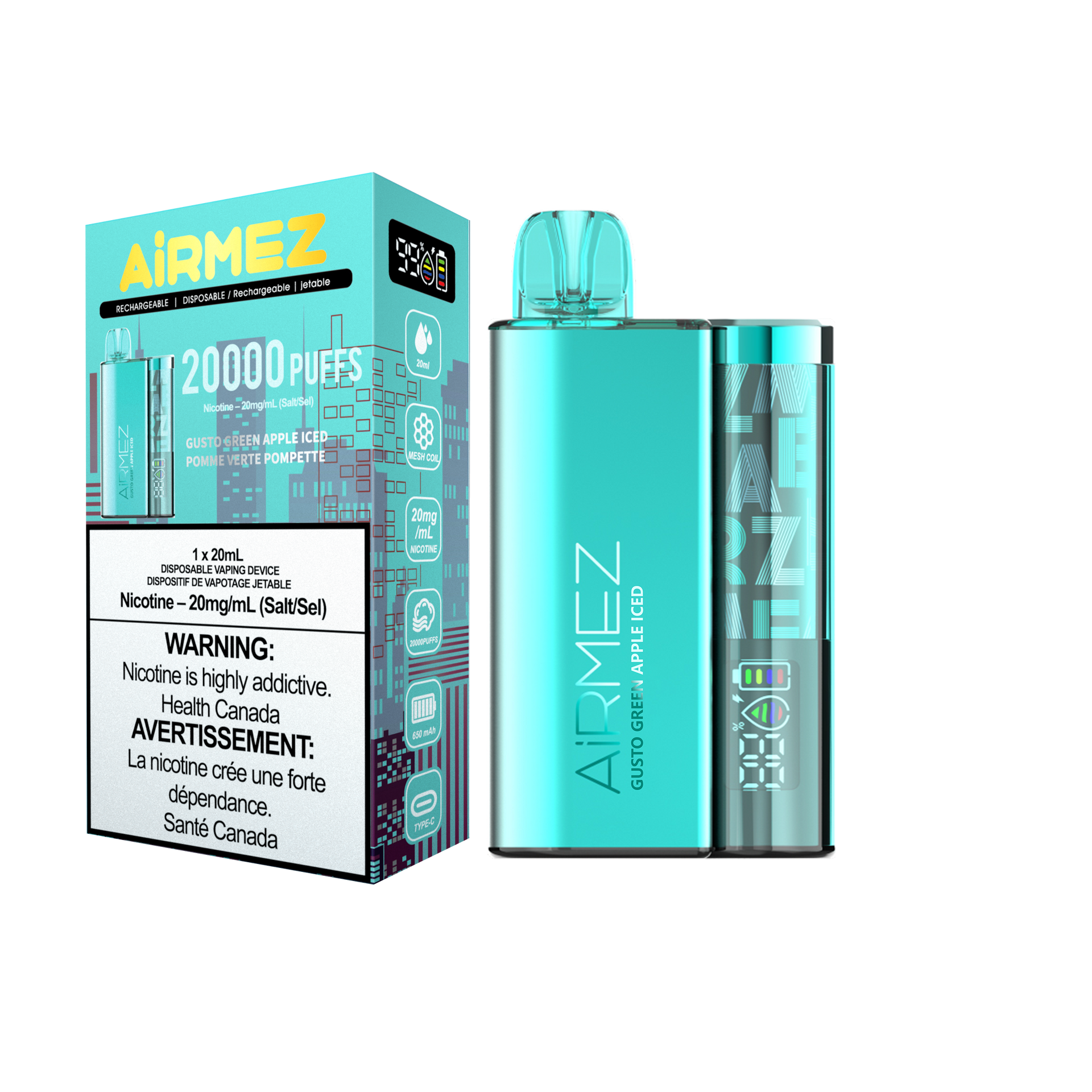 Airmez 20K Gusto Green Apple Ice 20mg/ml disposable (Provincial)