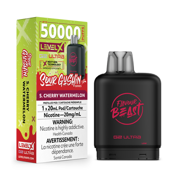 Flavour Beast Gushin Ultra G2 50k S. Cherry Watermelon Level X pod 20mg (Provincial)