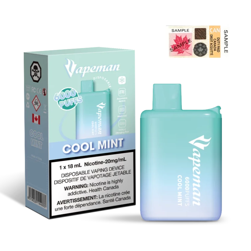 Vapeman B6000 cool mint disposable vape 20mg