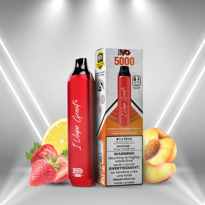 IVG 5000 Poppin strawberry peach 20mg/ml disposable