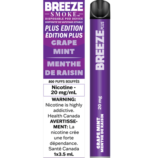 Breeze smoke grape mint disposable vape 20mg/mL