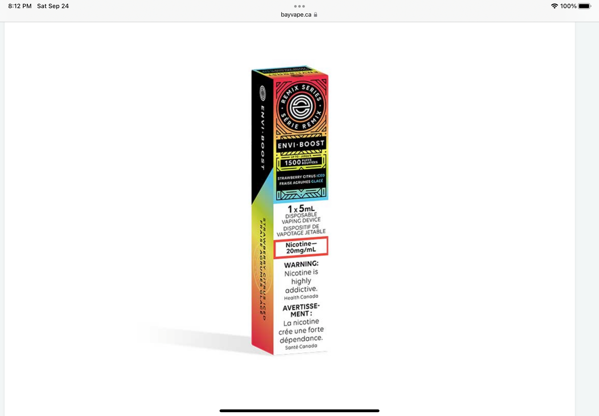 Envi Boost Strawberry Citrus Iced 20mg/ml disposable